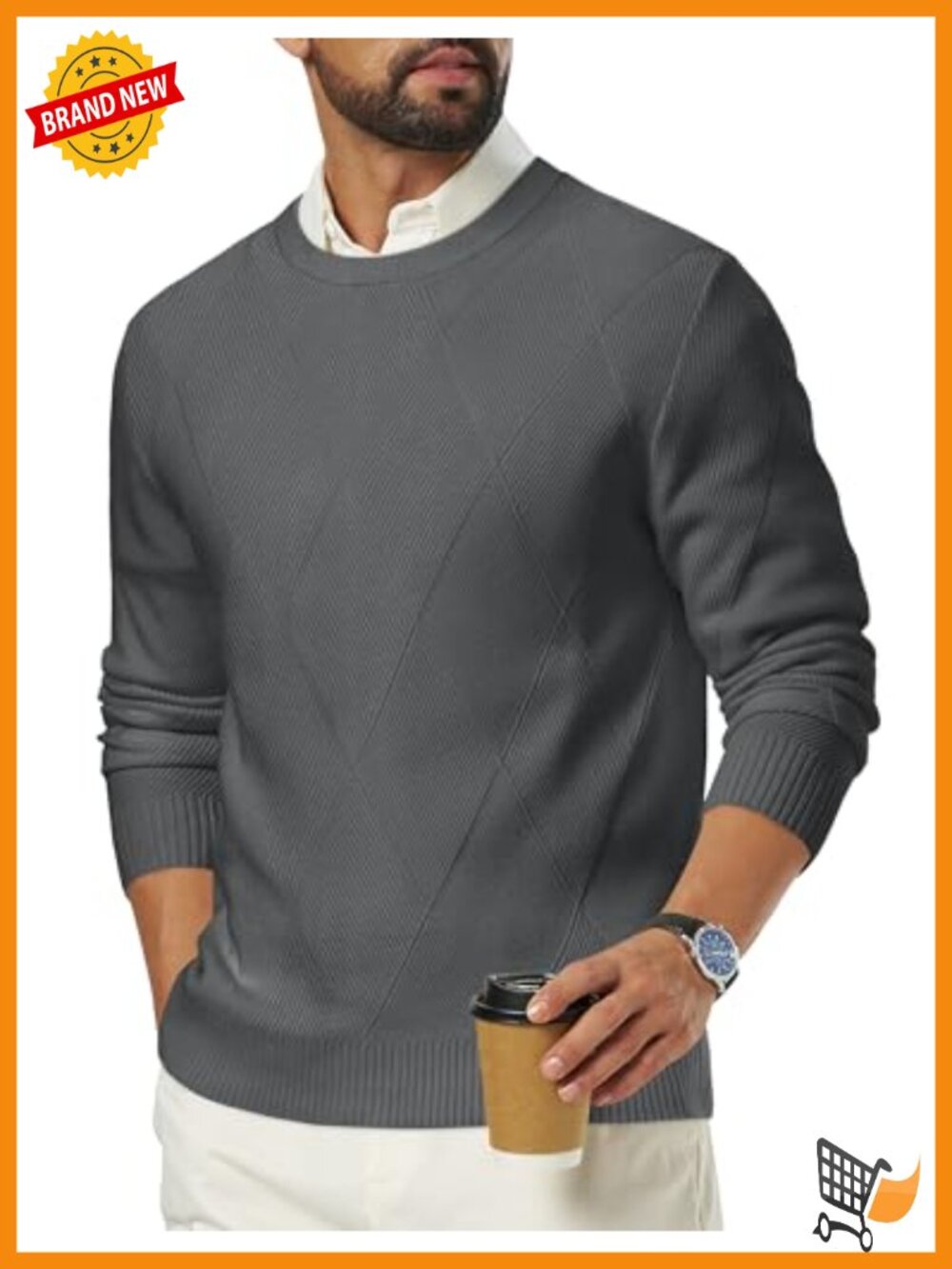 Mens Knitted Crew Neck Pullover Sweater Long Sleeve Polyester Blend